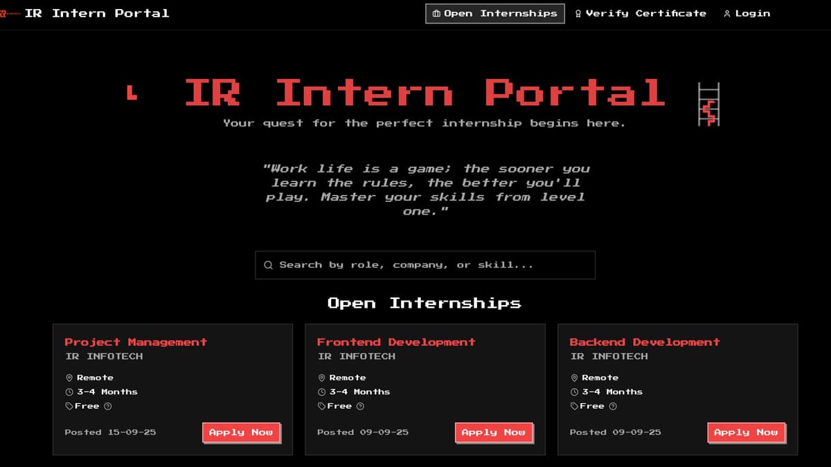 IR INTERNSHIP Portal